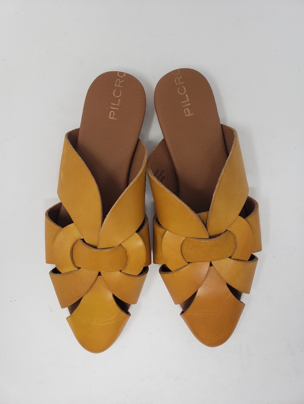 Anthropologie Pilcro Twisted Leather Slide Mules Yellow Marigold Size 36